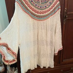 Free People Cream Tunic with Multicolor Embroidery